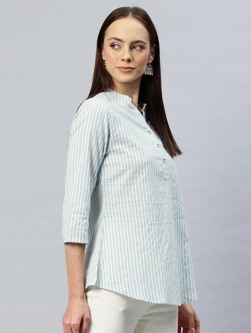 women striped three quarter sleeves regular top - 21881199 -  Standard Image - 1
