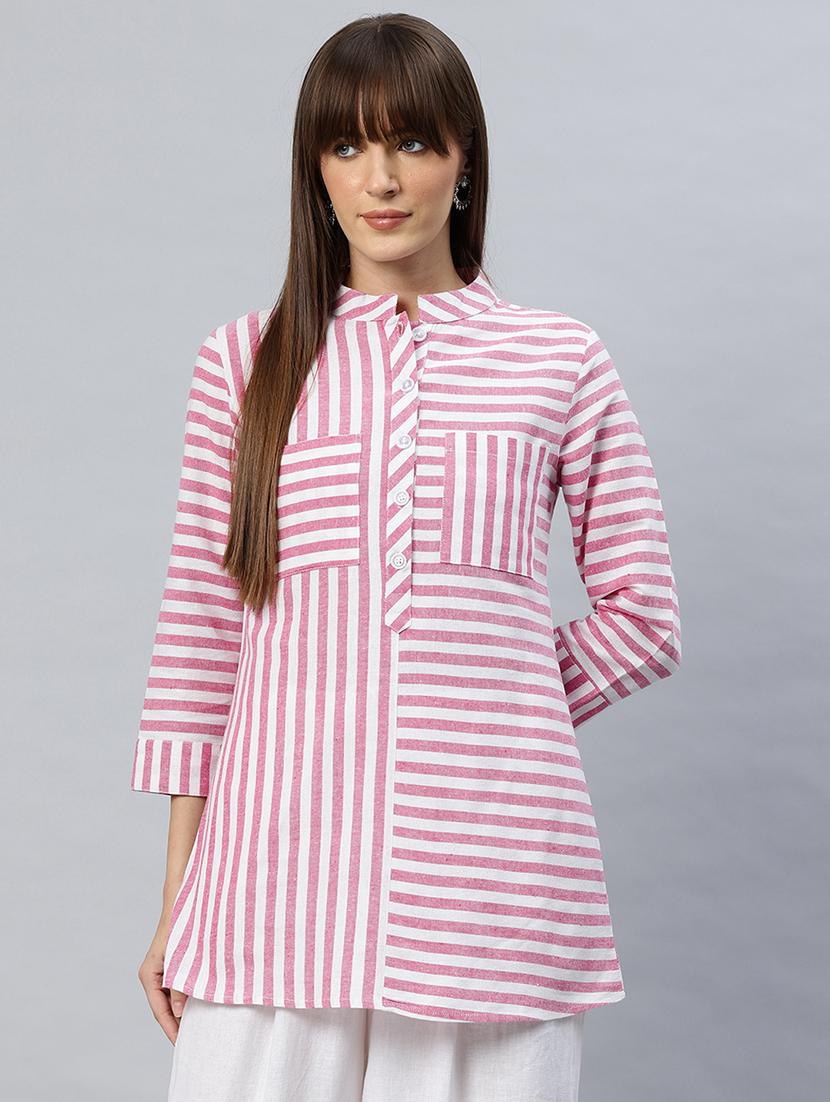 women striped three quarter sleeves a-line top - 21881200 - Zoom Image - 0