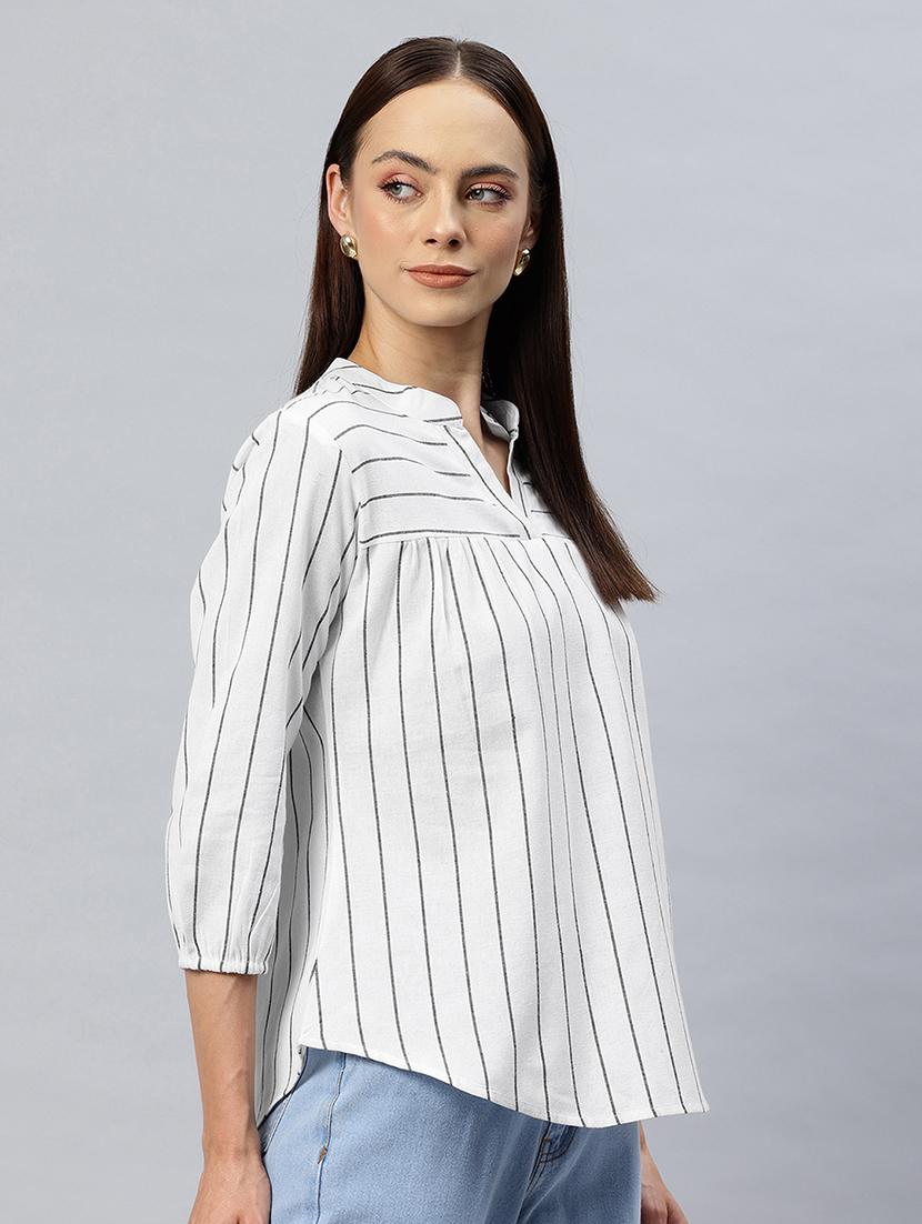 women striped mandarin neck regular top - 21881203 -  Standard Image - 1