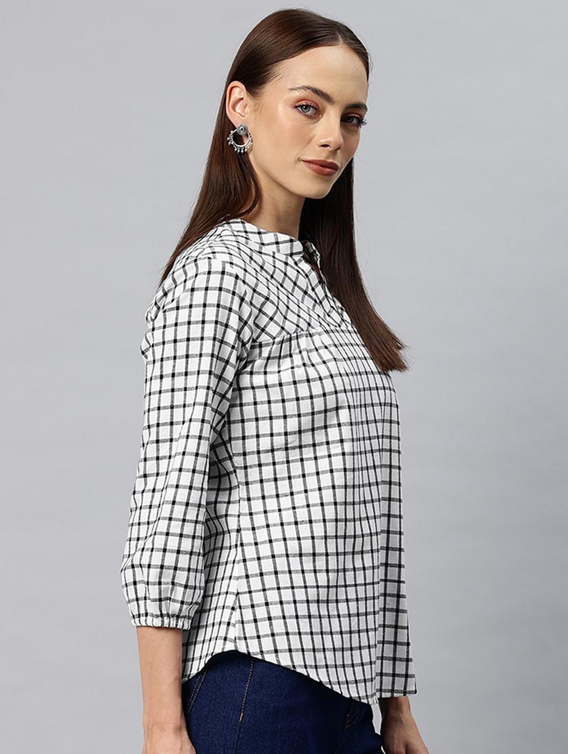 women checkered mandarin neck regular top - 21881206 - Standard Image - 1