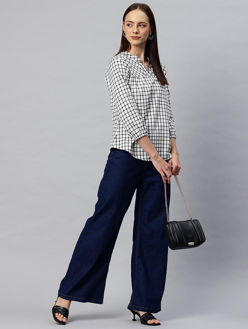 women checkered mandarin neck regular top - 21881206 - Standard Image - 4