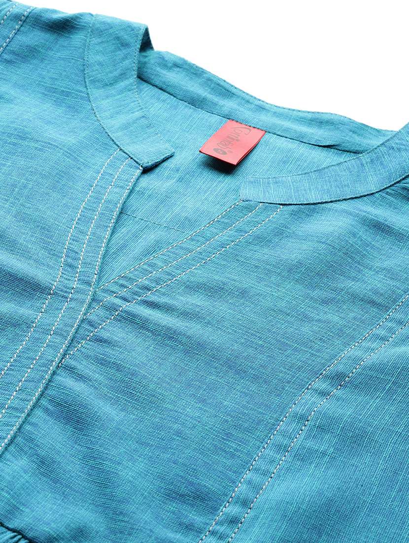 women solid mandarin neck flared kurti - 21881212 -  Standard Image - 4