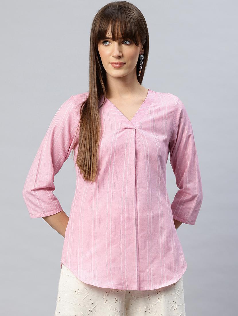 women striped pink regular top - 21881216 -  Zoom Image - 0