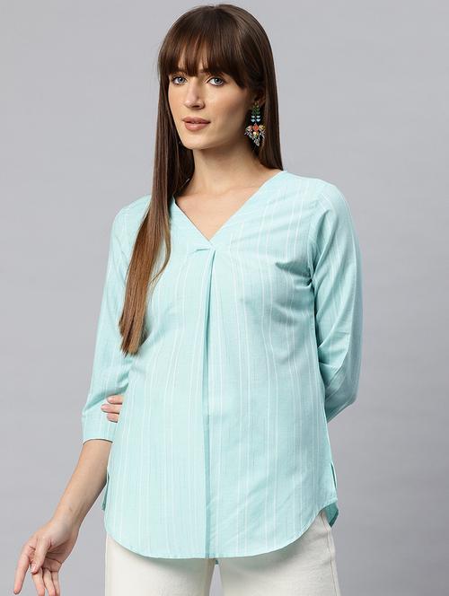 women striped blue regular top - 21881217 - Standard Image - 0