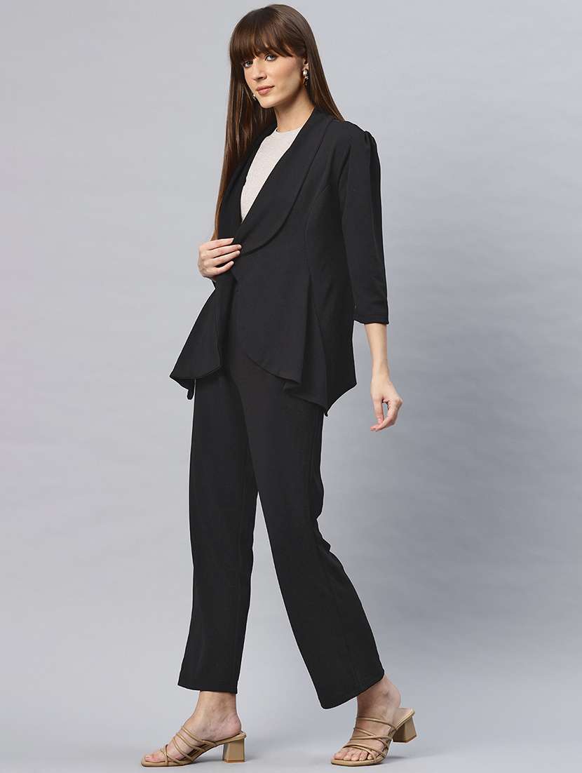women black solid jacket & trouser co-ord set - 21881228 -  Standard Image - 1