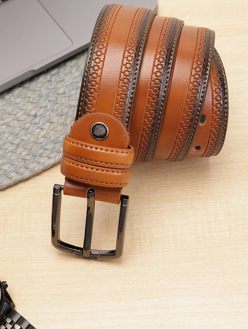 men tan pin buckle closure belt