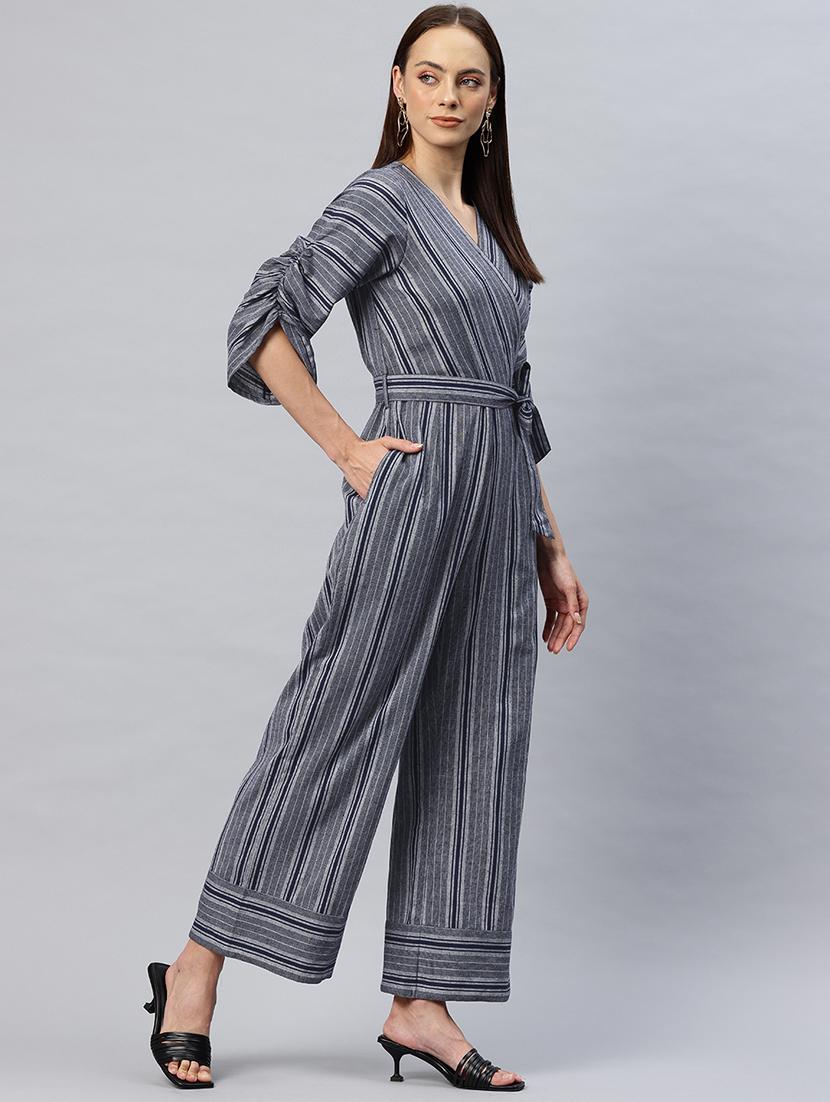 women striped overlap neck full length jumpsuit - 21881251 -  Standard Image - 1