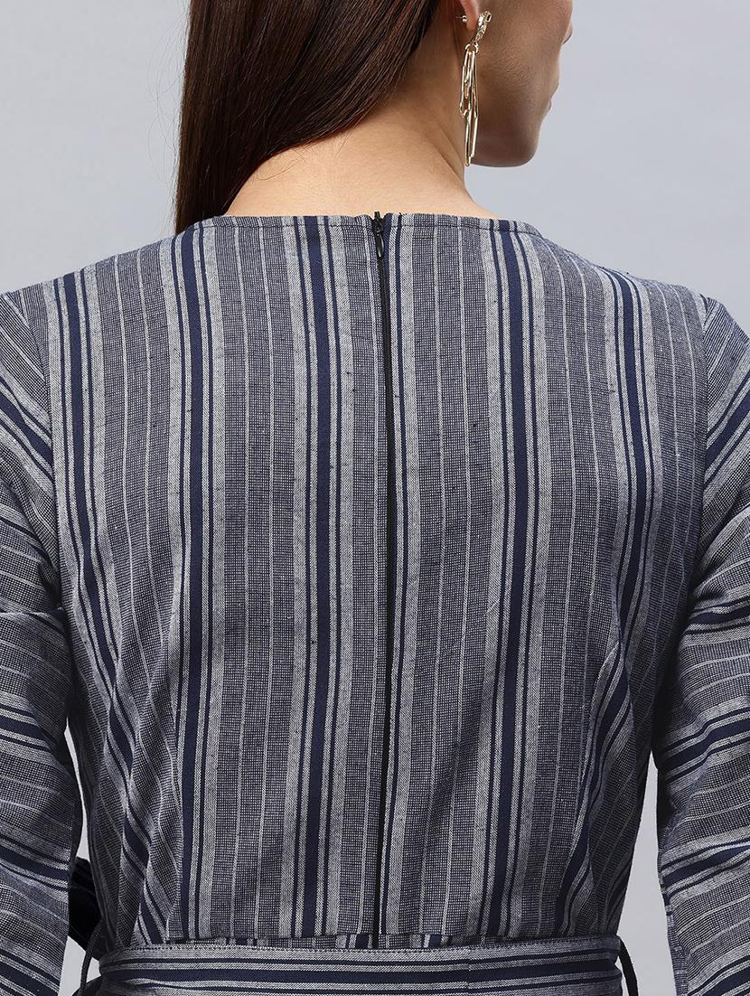 women striped overlap neck full length jumpsuit - 21881251 - Standard Image - 6