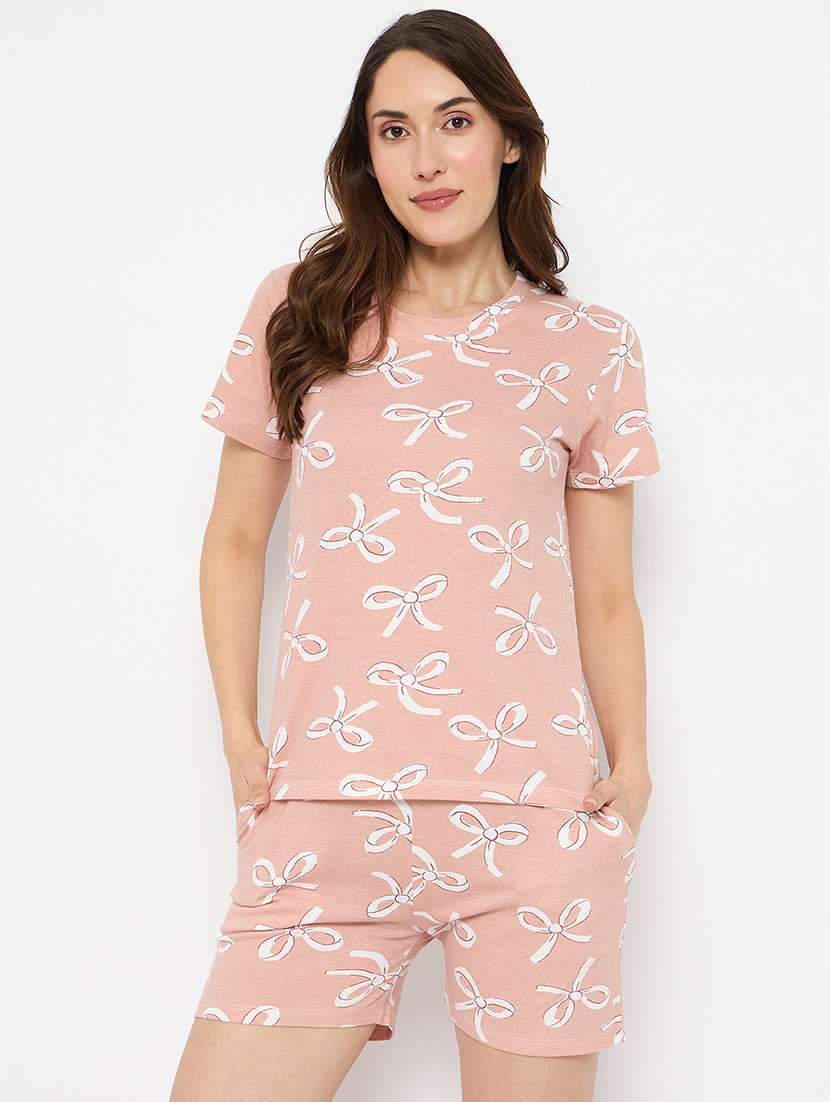 women printed nightwear shorts set