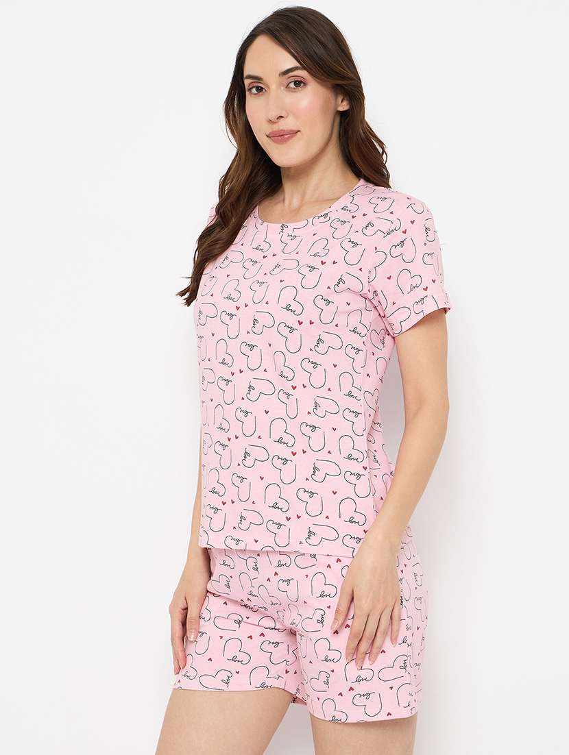 women printed nightwear shorts set - 21881254 -  Standard Image - 1