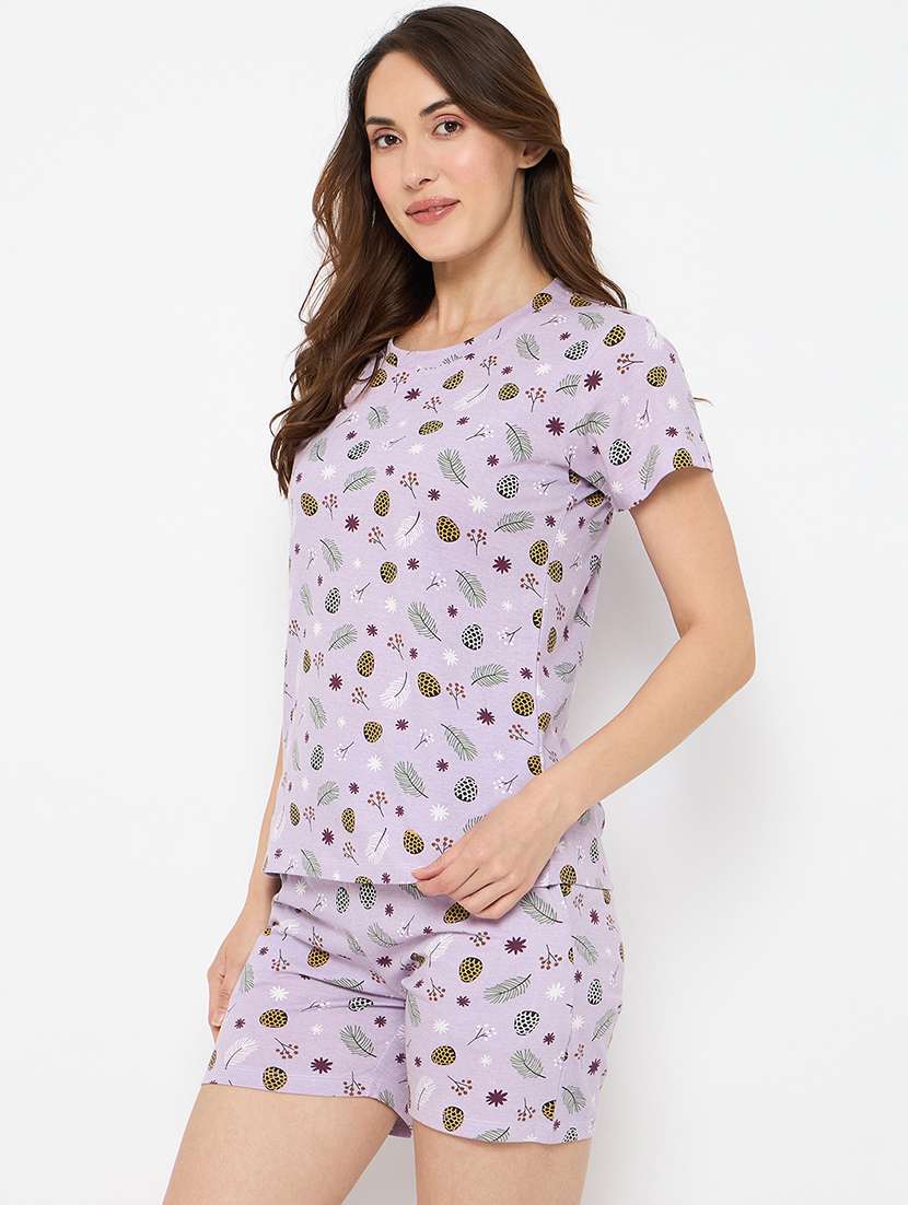 women printed nightwear shorts set - 21881255 -  Standard Image - 1