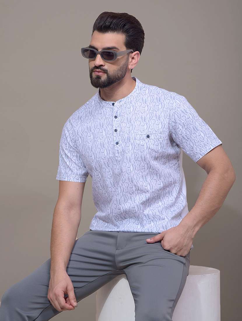 men printed short sleeve short kurta