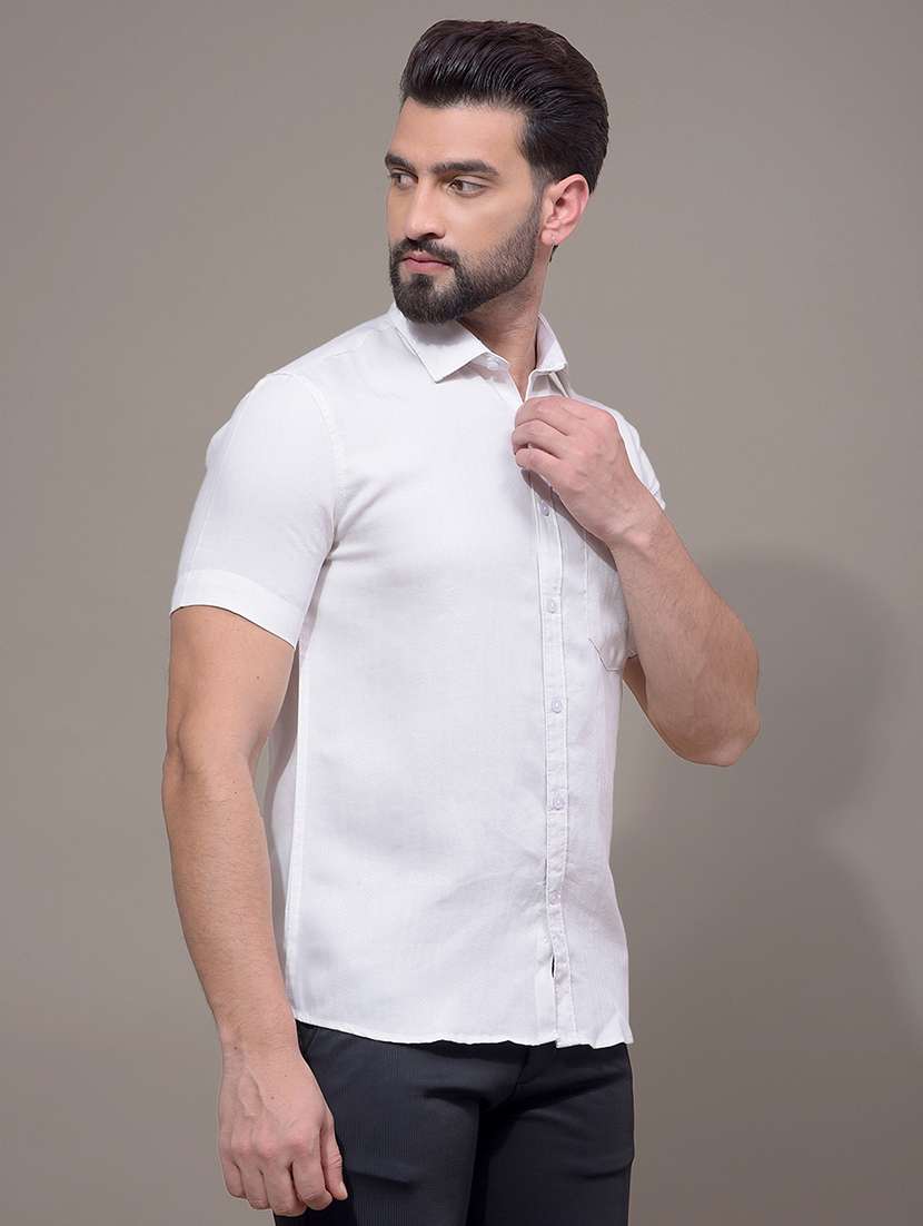 men solid short sleeve slim fit casual shirt - 21881291 - Standard Image - 1