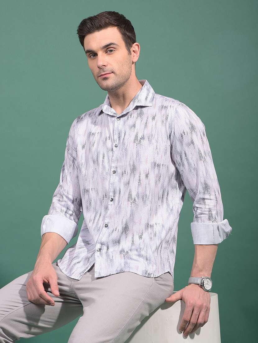 men animal print long sleeve slim fit casual shirt