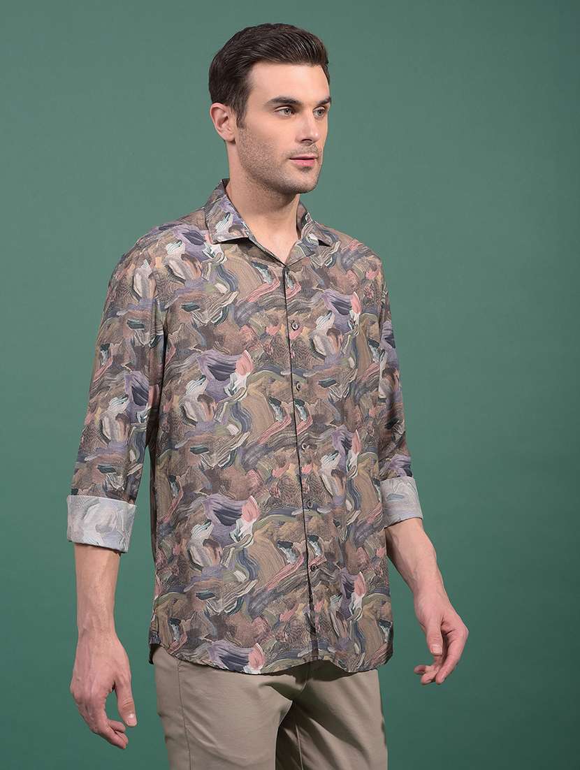 men abstract long sleeve slim fit casual shirt - 21881301 - Standard Image - 1