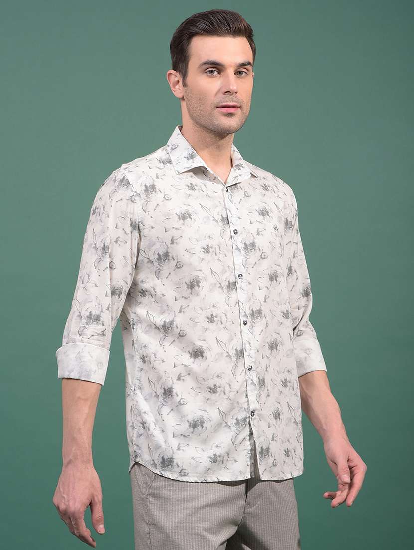 Men Floral Long Sleeve Slim Fit Casual Shirt