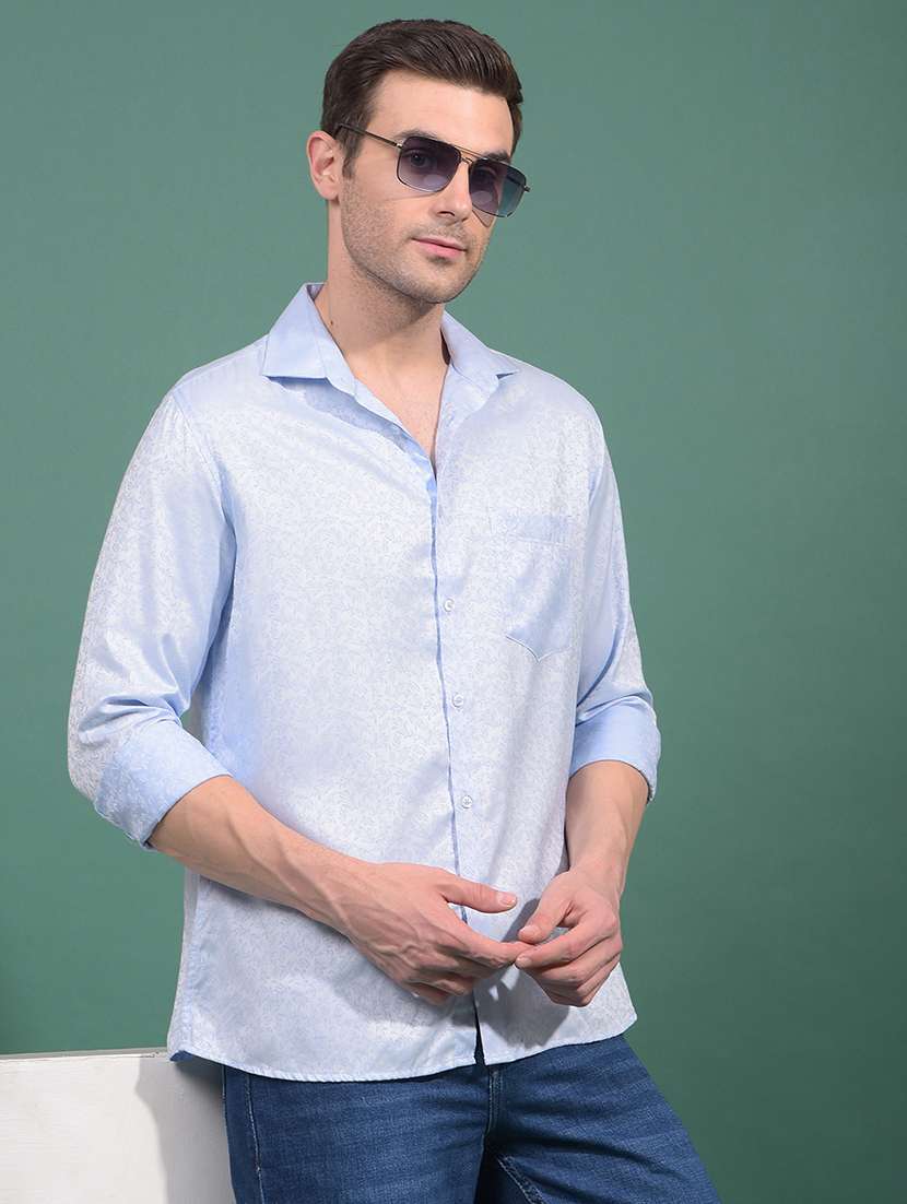 men printed long sleeve slim fit casual shirt
