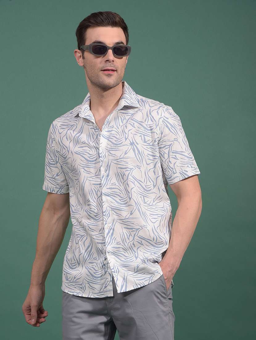 men printed short sleeve slim fit casual shirt