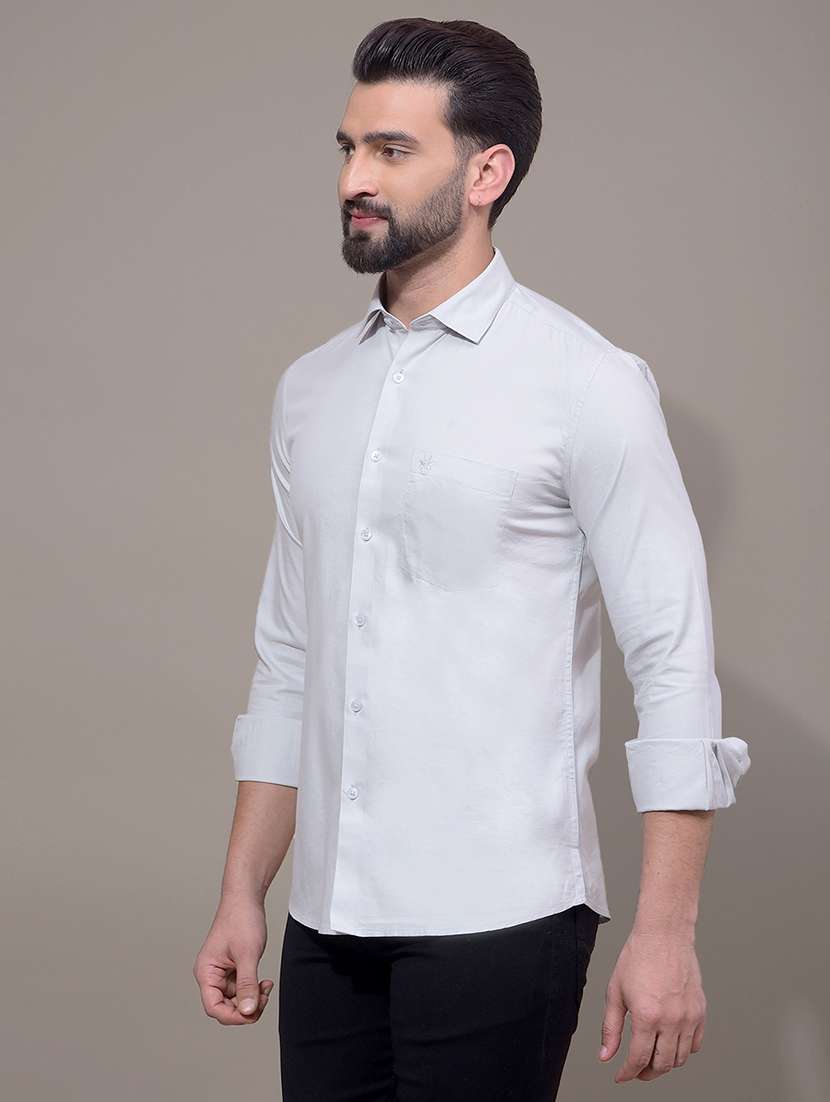 men solid long sleeve slim fit casual shirt - 21881312 - Standard Image - 1