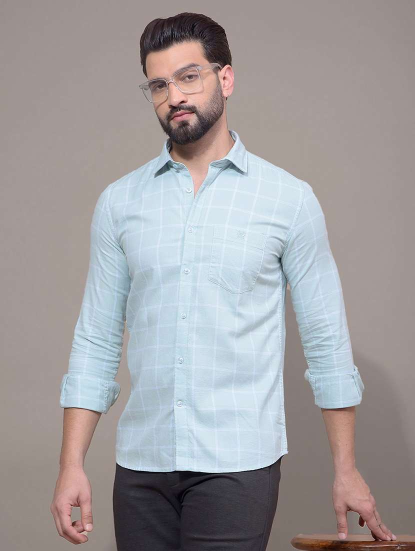 men checkered long sleeve slim fit casual shirt