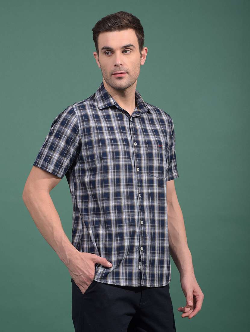 men checkered short sleeve slim fit casual shirt - 21881322 -  Standard Image - 1