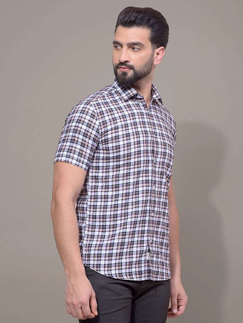 men checkered short sleeve slim fit casual shirt - 21881344 -  Standard Image - 1