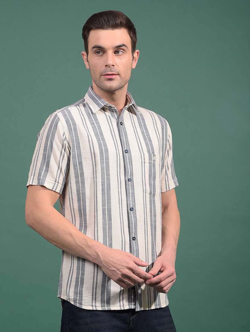 men striped short sleeve slim fit casual shirt - 21881366 -  Standard Image - 1