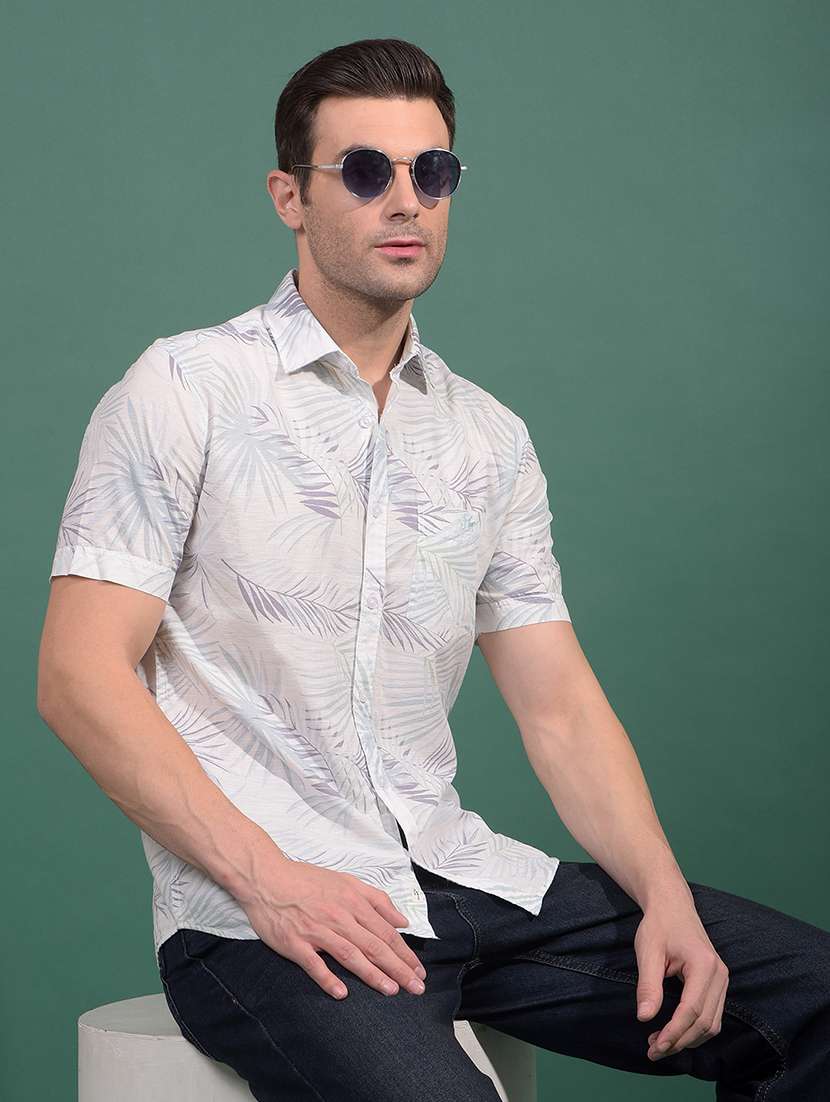 men printed short sleeve slim fit casual shirt