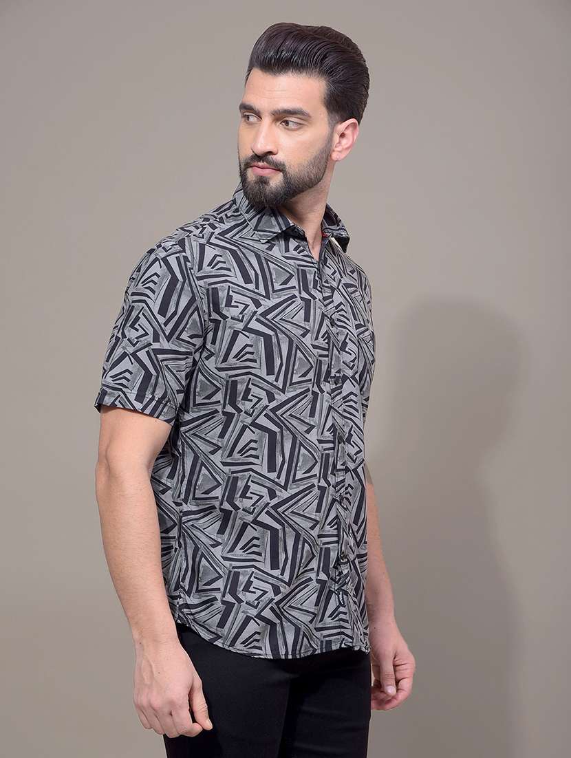 men printed short sleeve slim fit casual shirt - 21881369 -  Standard Image - 1