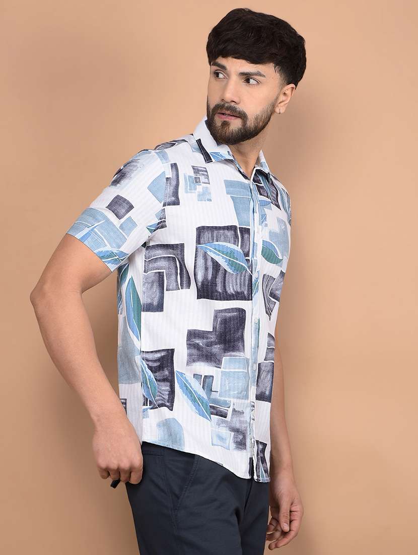 men printed short sleeve slim fit casual shirt - 21881375 -  Standard Image - 1