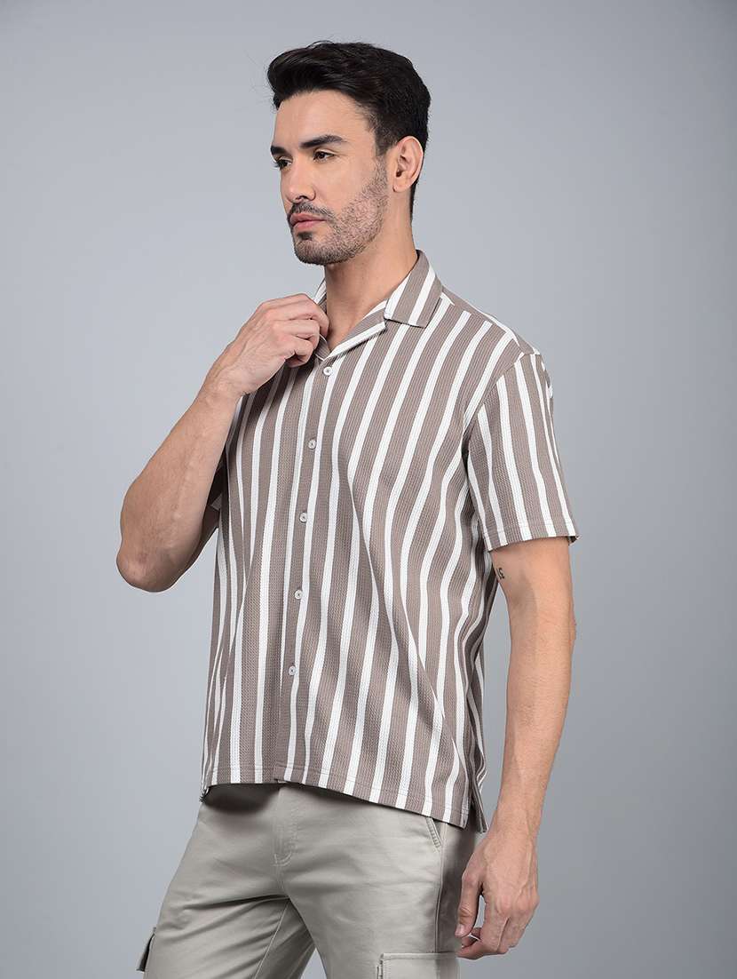 men striped short sleeve slim fit casual shirt - 21881376 -  Standard Image - 1