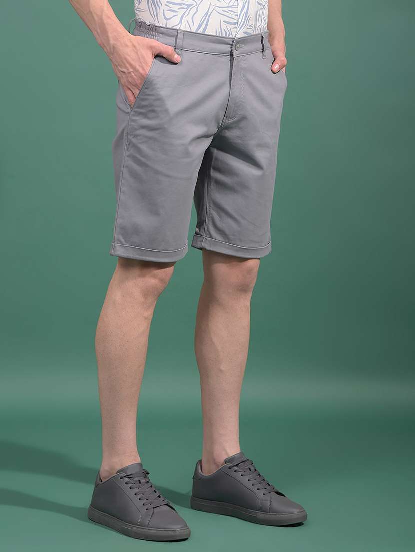 men grey solid mid rise slim fit short - 21881377 -  Standard Image - 1