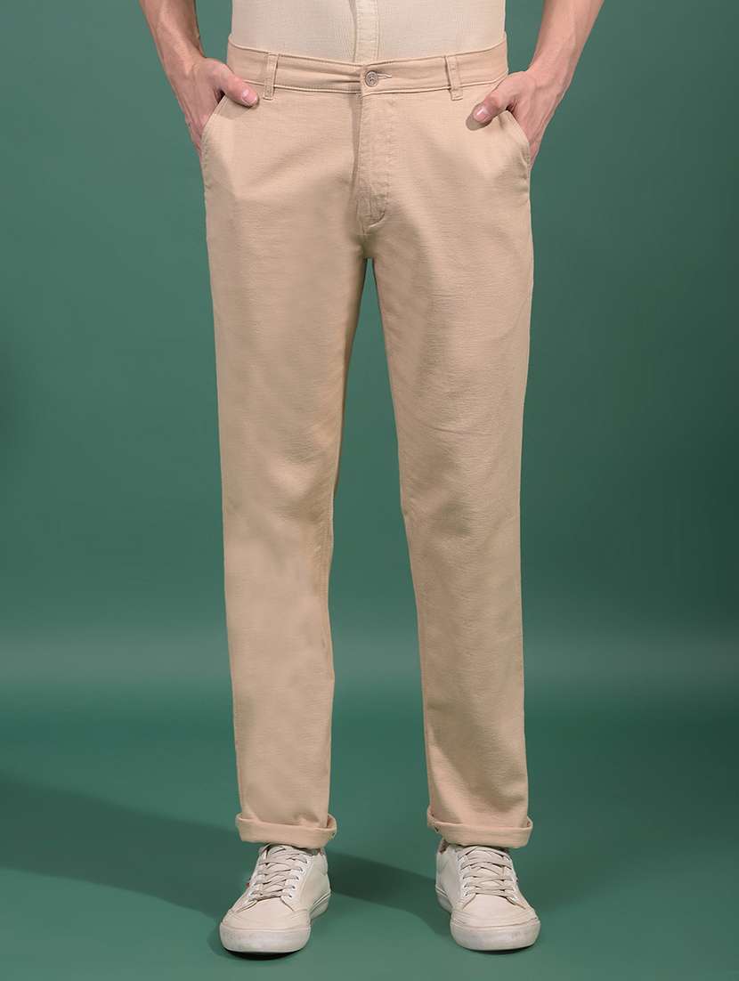 men solid mid rise slim fit chinos casual trouser