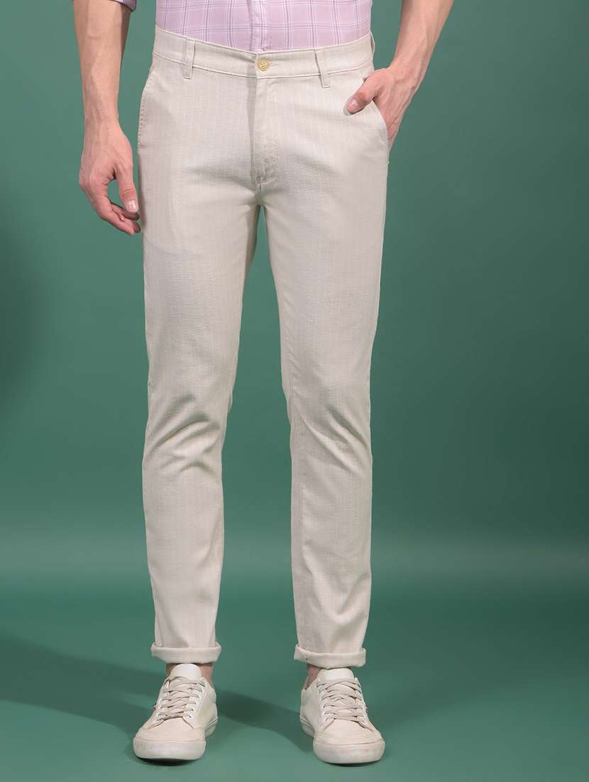 men striped mid rise slim fit chinos casual trouser