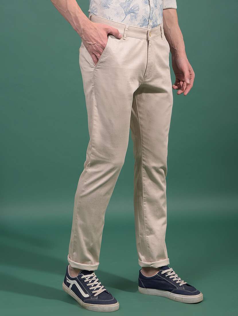 men checkered mid rise slim fit chinos casual trouser - 21881403 -  Standard Image - 1