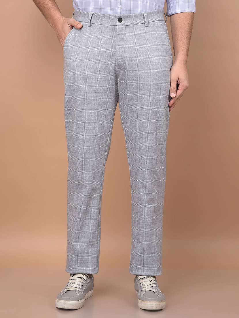 men checkered mid rise regular fit chinos casual trouser