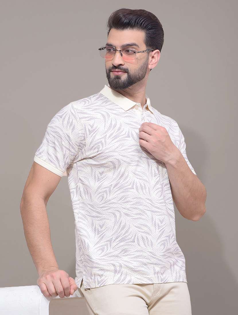 men printed short sleeve slim fit polo t-shirt