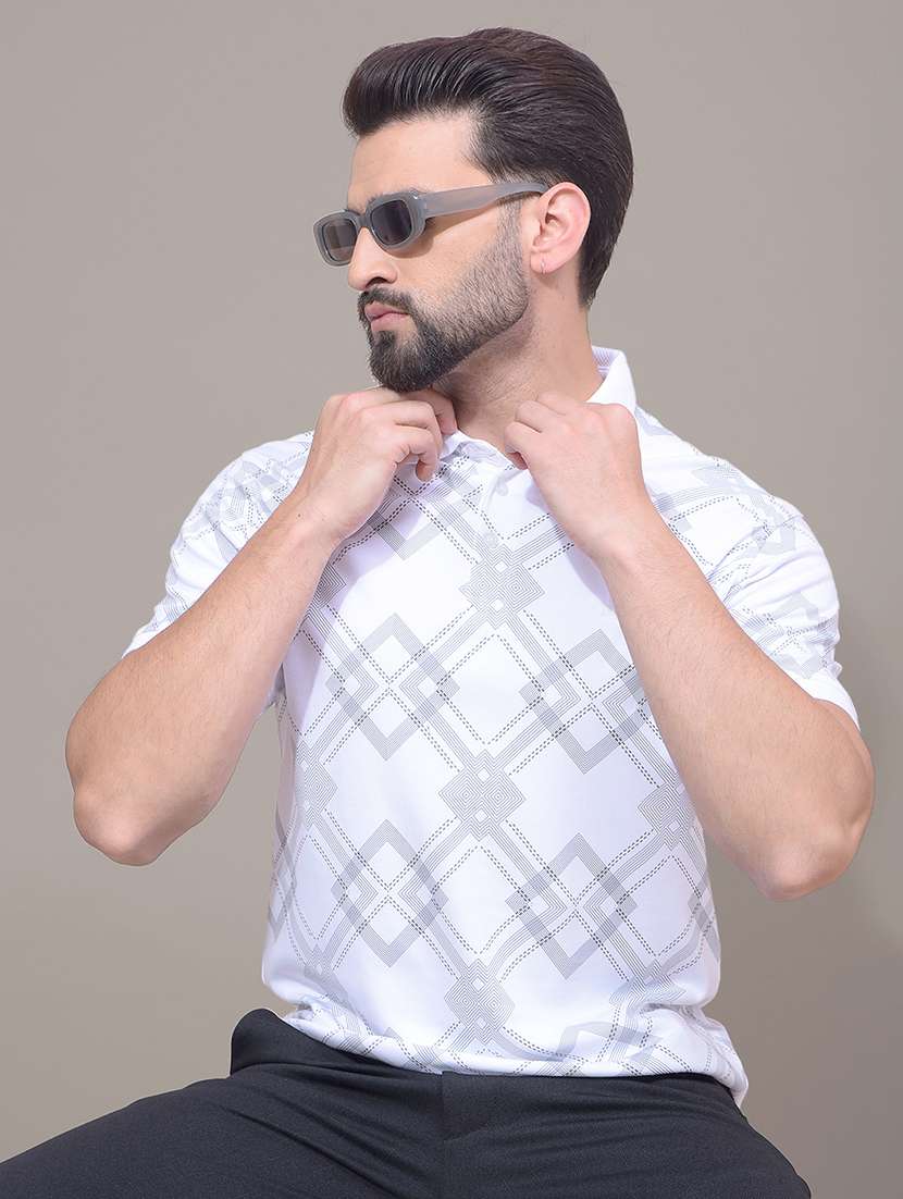 men printed short sleeve slim fit polo t-shirt