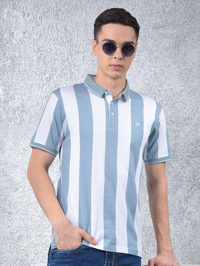 men striped short sleeve slim fit polo t-shirt