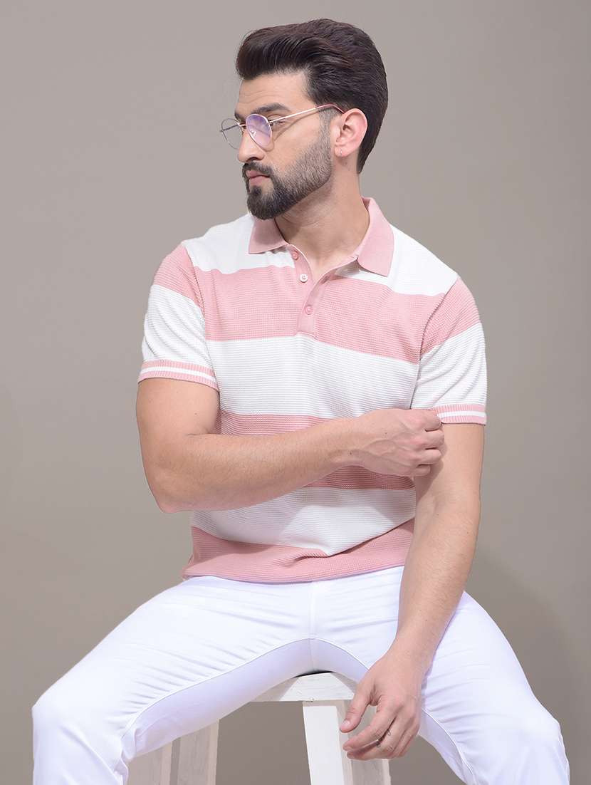 men striped short sleeve slim fit polo t-shirt