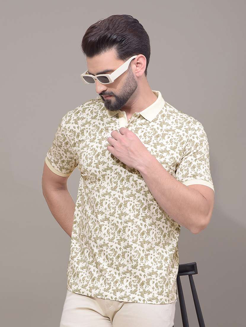 men printed short sleeve slim fit polo t-shirt