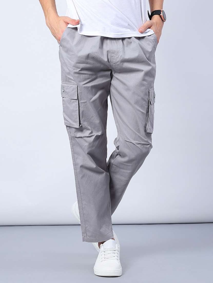 men solid mid rise regular fit cargo