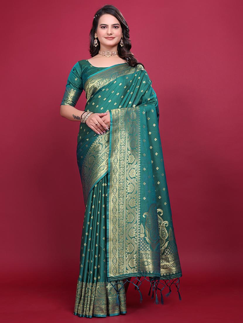women teal self design banarasi saree with blouse - 21881498 - Standard Image - 1