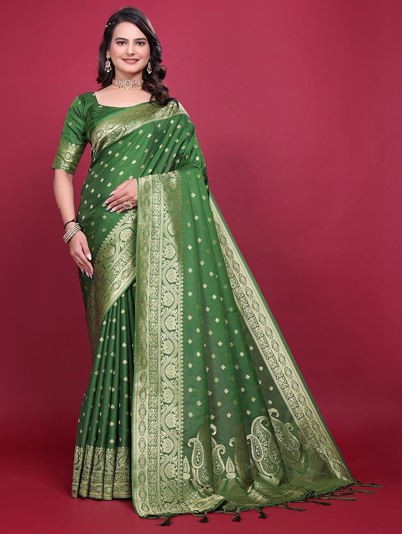 women green self design banarasi saree with blouse - 21881499 - Standard Image - 1