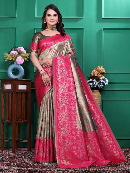 women floral kanjivaram saree with blouse - 21881502 -  Standard Image - 0