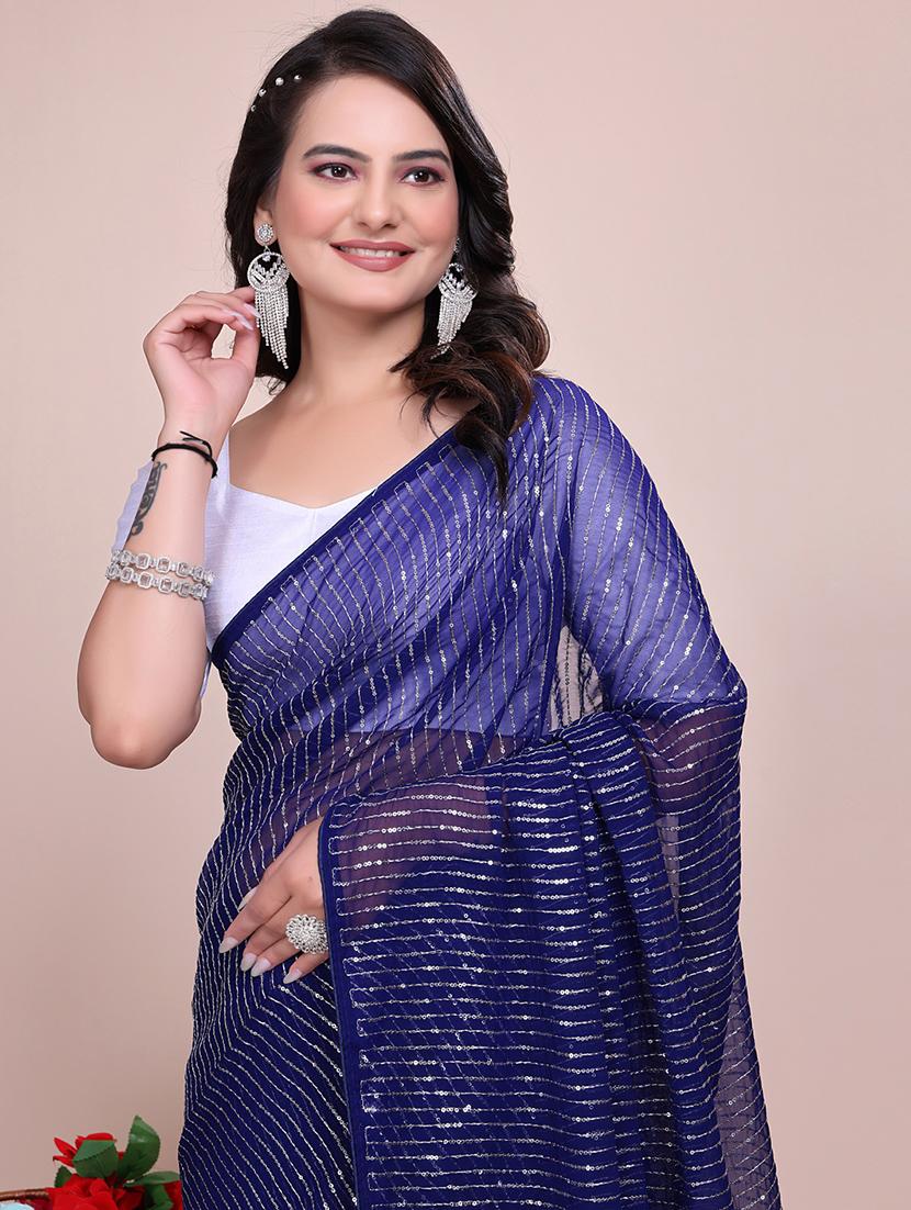 women sequined detailed party wear saree with blouse - 21881511 - Standard Image - 4
