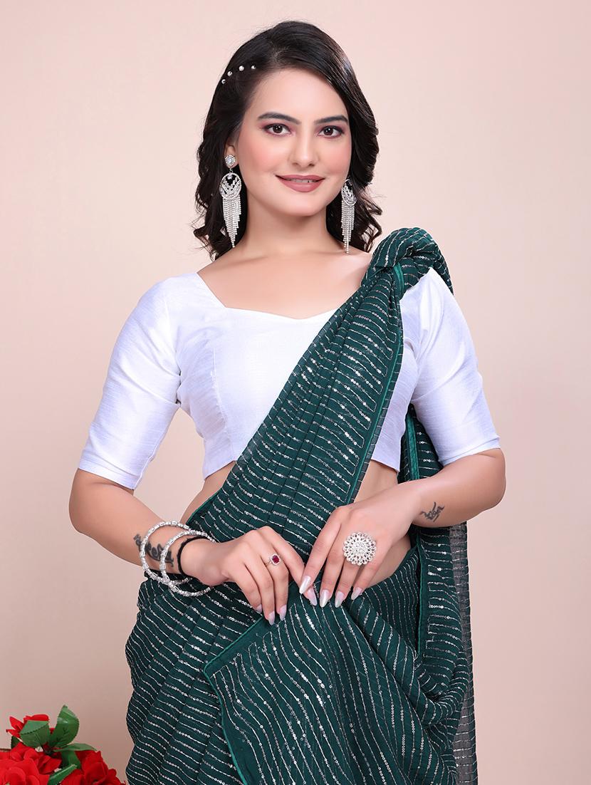 women sequined detailed party wear saree with blouse - 21881512 - Standard Image - 4