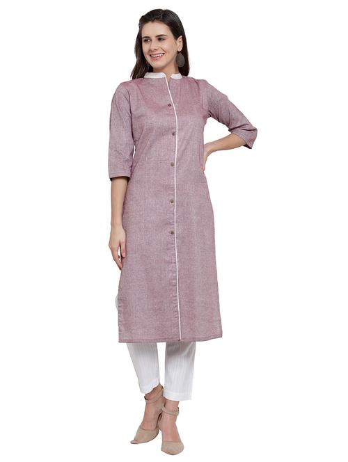 women solid three quarter sleeve straight kurta - 21881534 - Standard Image - 0