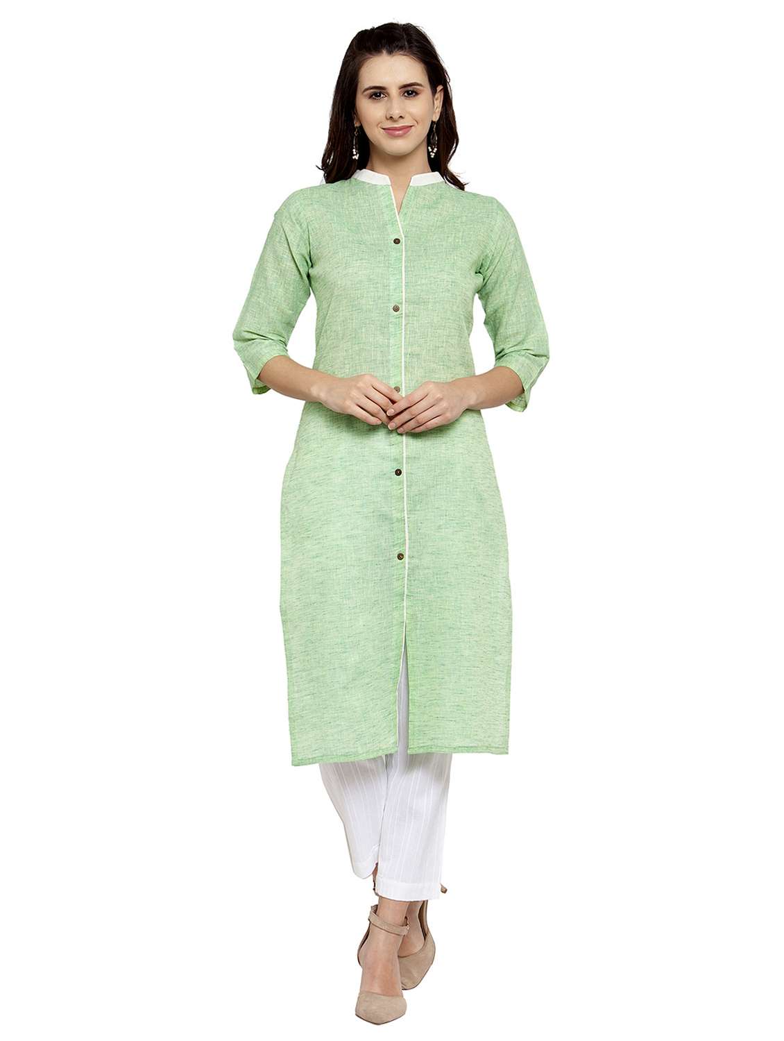 women solid three quarter sleeve straight kurta