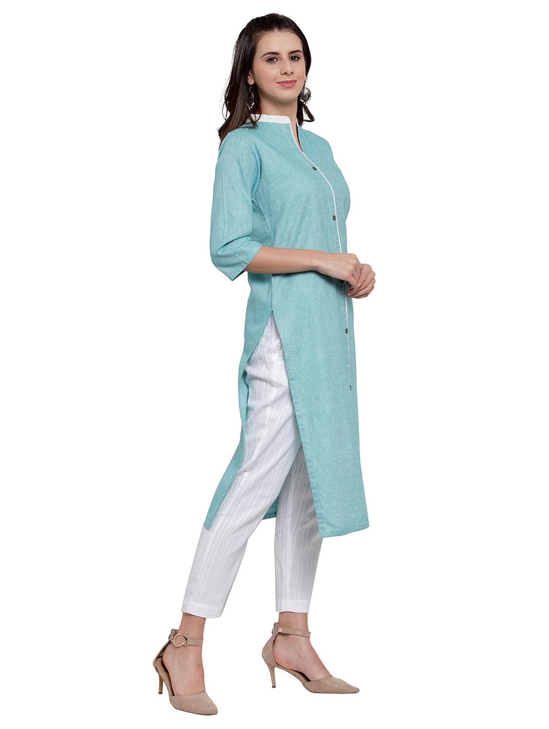 women solid three quarter sleeve straight kurta - 21881537 - Standard Image - 1